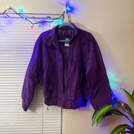 purple leather jacket front2 Purple Leather Bomber Jacket